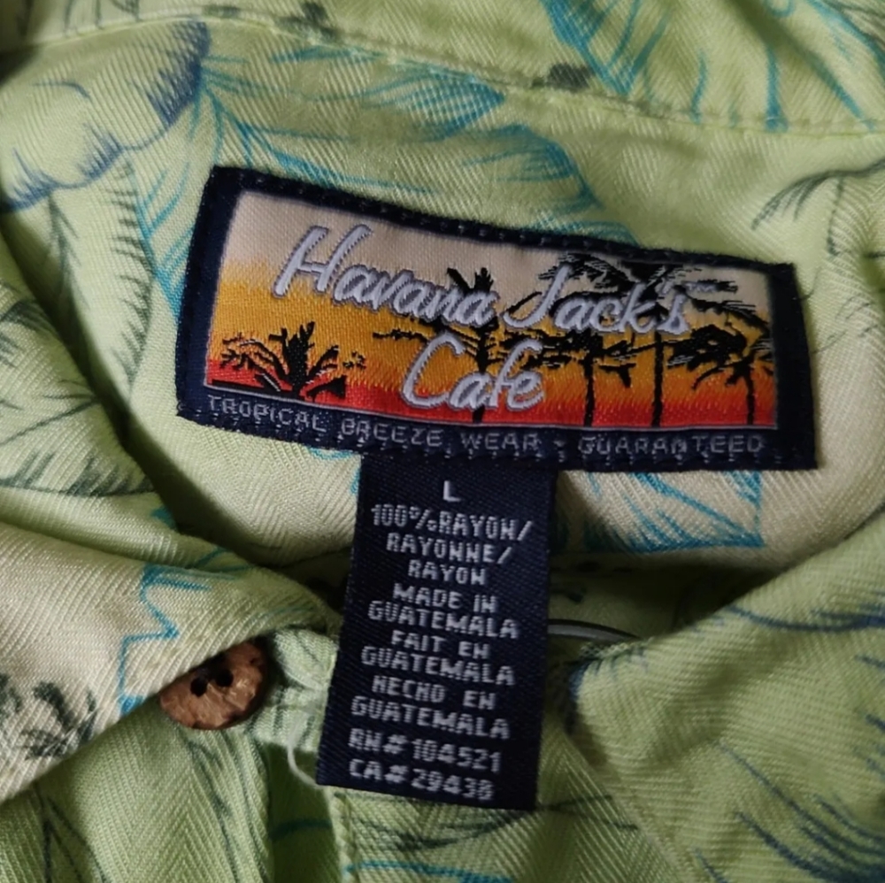 Havana Jack's Cafe mens button-up 100% rayon lime green floral shirt large